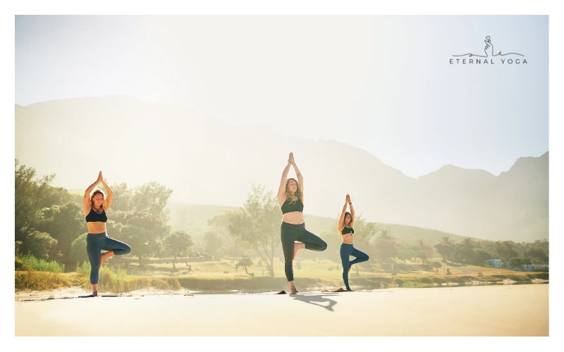 women's doing standing yoga pose